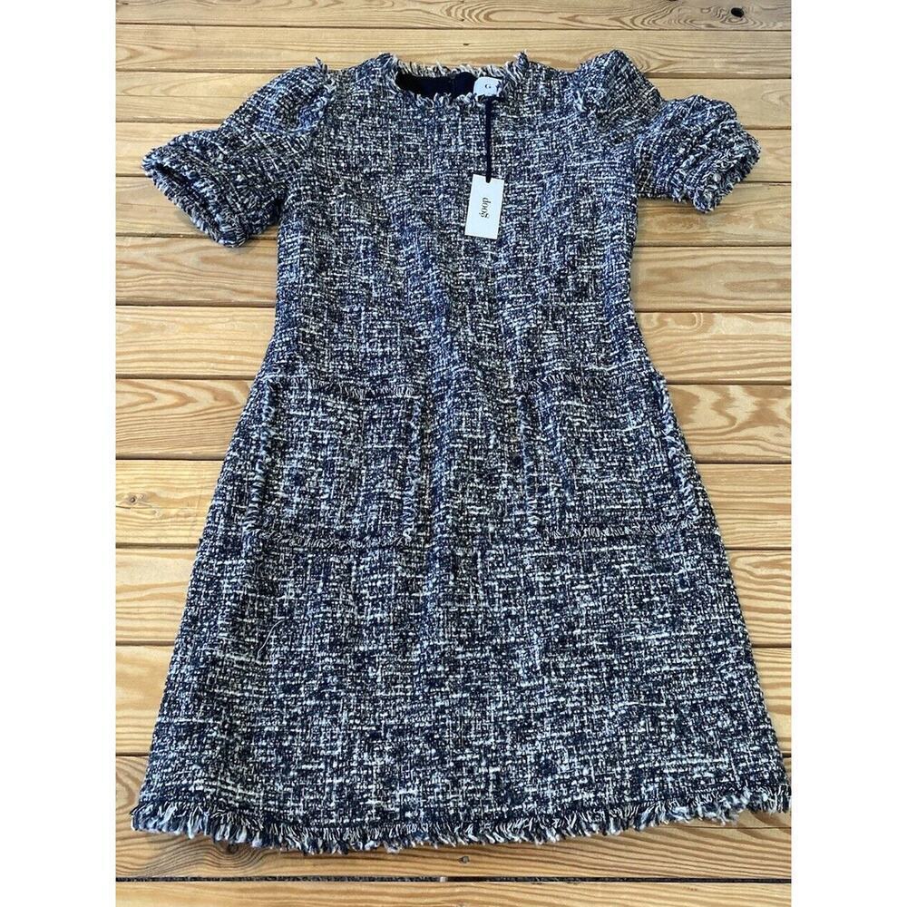NWT Goop Fringed Detail Wool Tweed Dress Size 6 Women’s Black